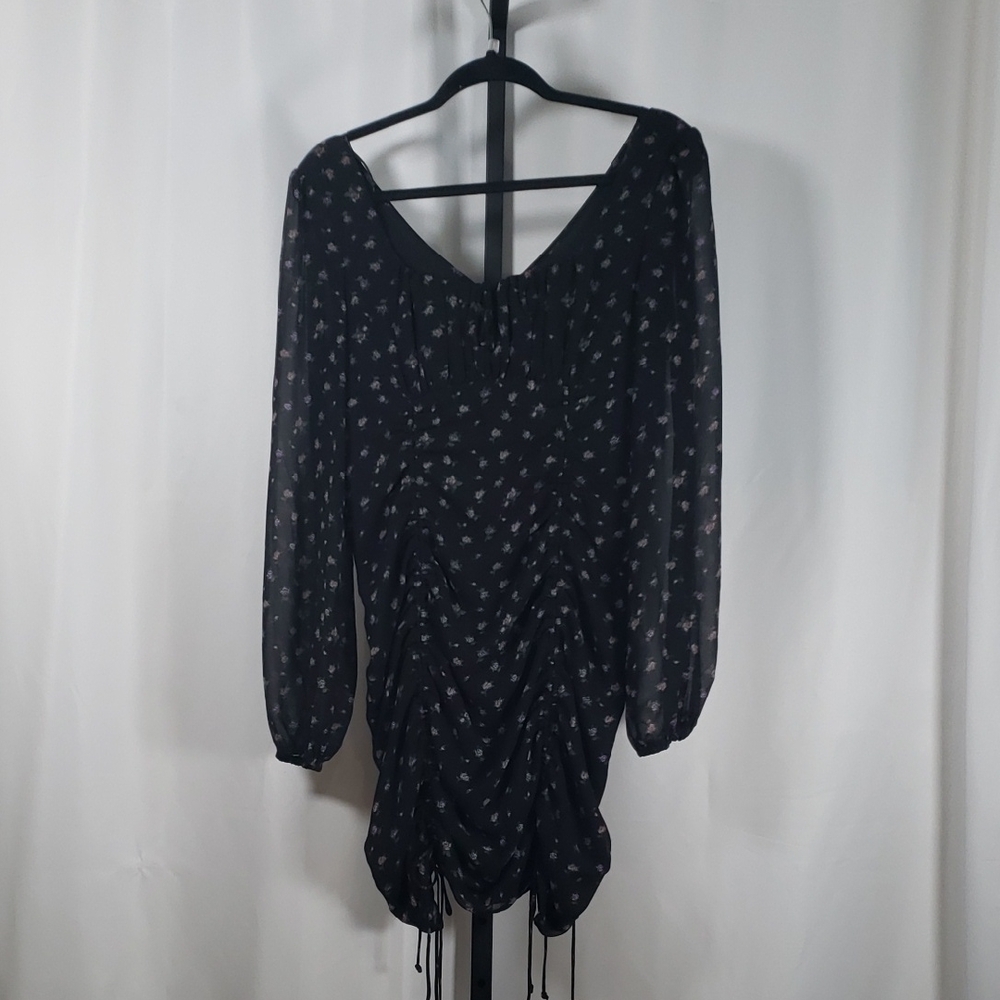 Cotton Candy LA‎ Black Floral Ruched Square Neck Bodycon Mini Dress - SZ M